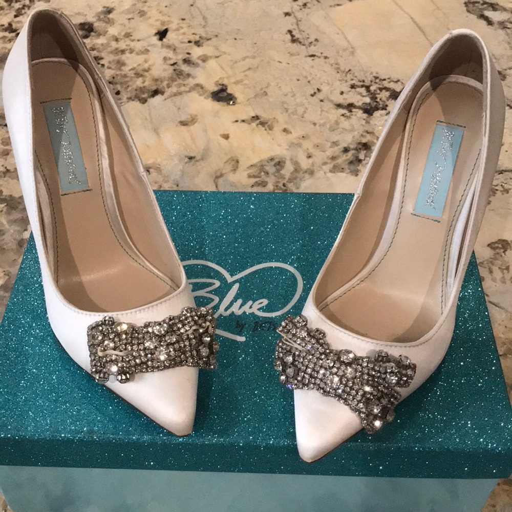 Blue Betsy Johnson Satin/Rhinestone Stilettos